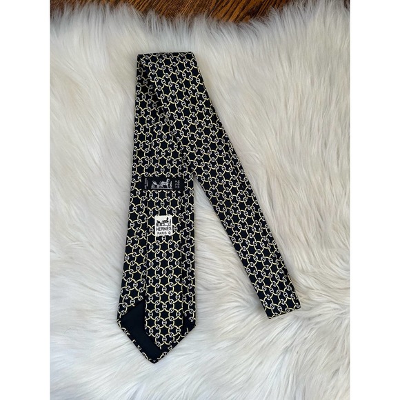 Hermes Chain Pattern Silk Tie - Picture 3 of 4